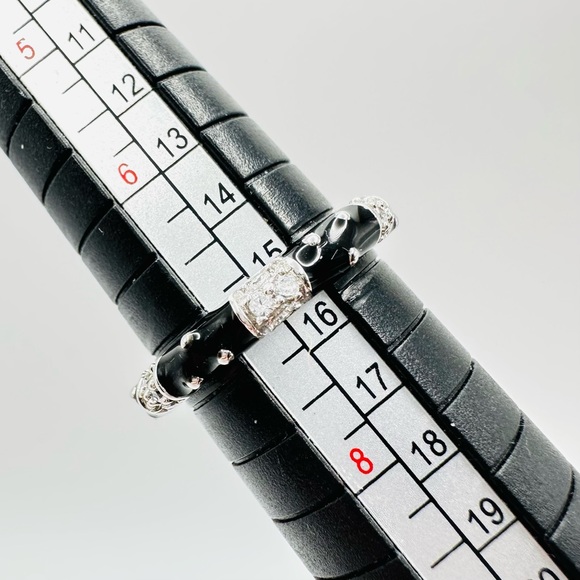JOSEPH ESPOSITO Sterling Silver Black Enamel CZ Diamonique Stackable Ring Size 7 - Picture 7 of 8